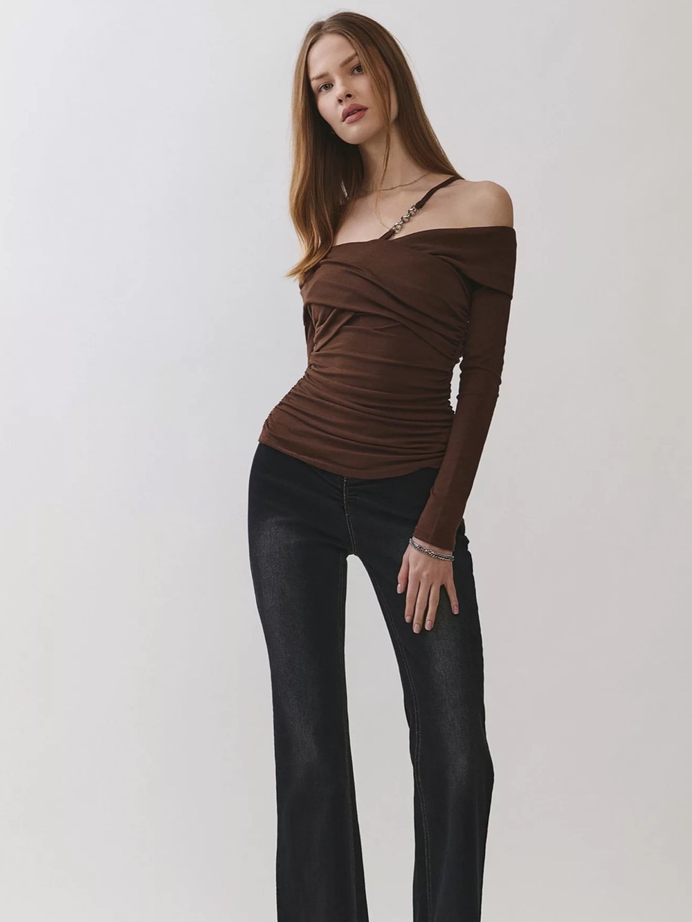 Personal Code - Eleanor Off Shoulder Chain Accent Top